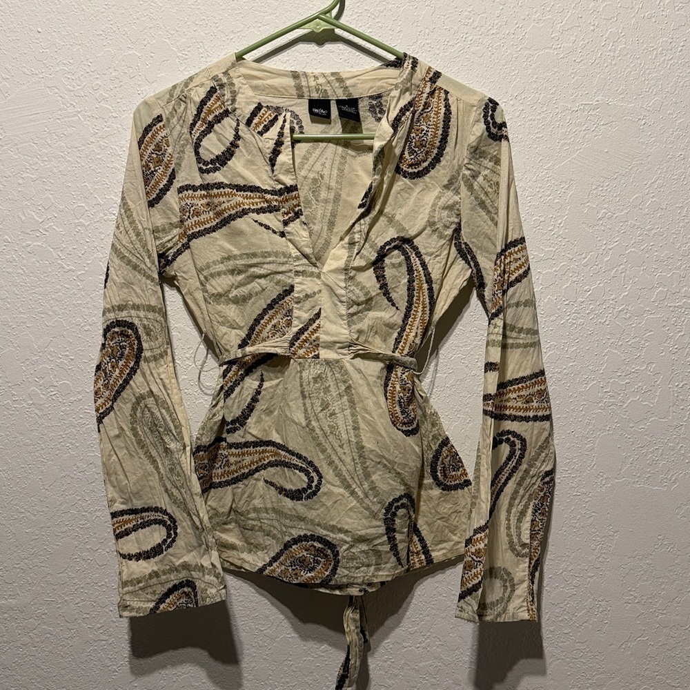 Mossimo Paisley Print Tie Back Blouse Women’s Small S Long Sleeve Boho Retro Top